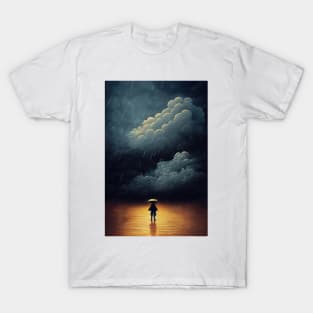 Human stand alone at rain , depression symbolism T-Shirt